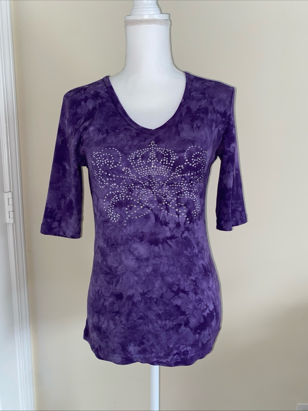 Sledge USA Purple Tie Dye Cotton VTG Y2K 90s Rhinestone Bling Shirt Gothic